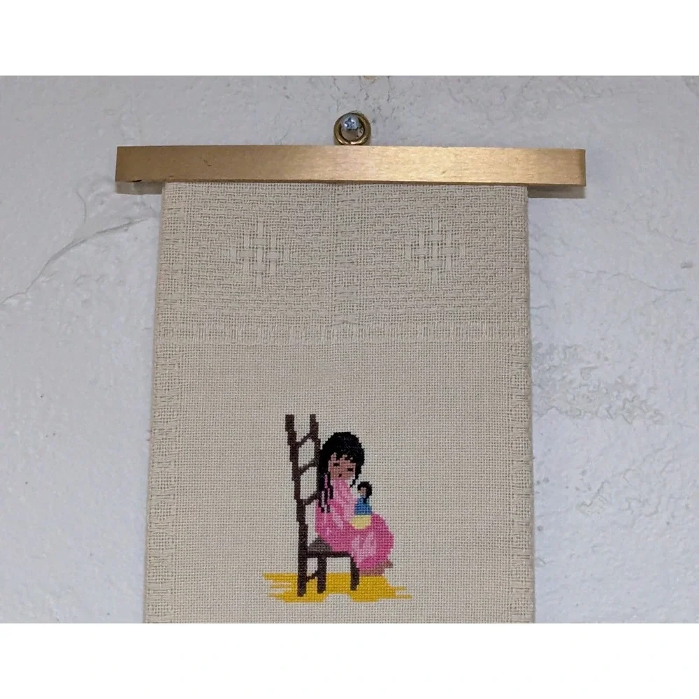 De Grazia‎ Style Vintage Needlepoint Bell Pull Cord w/Solid Brass Hanger